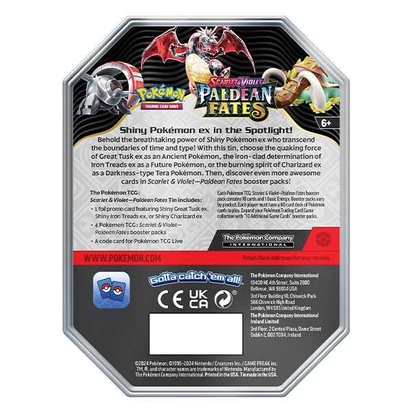 Pokemon: Scarlet & Violet - Paldean Fates - 4x Pack Booster Tin - Great Tusk