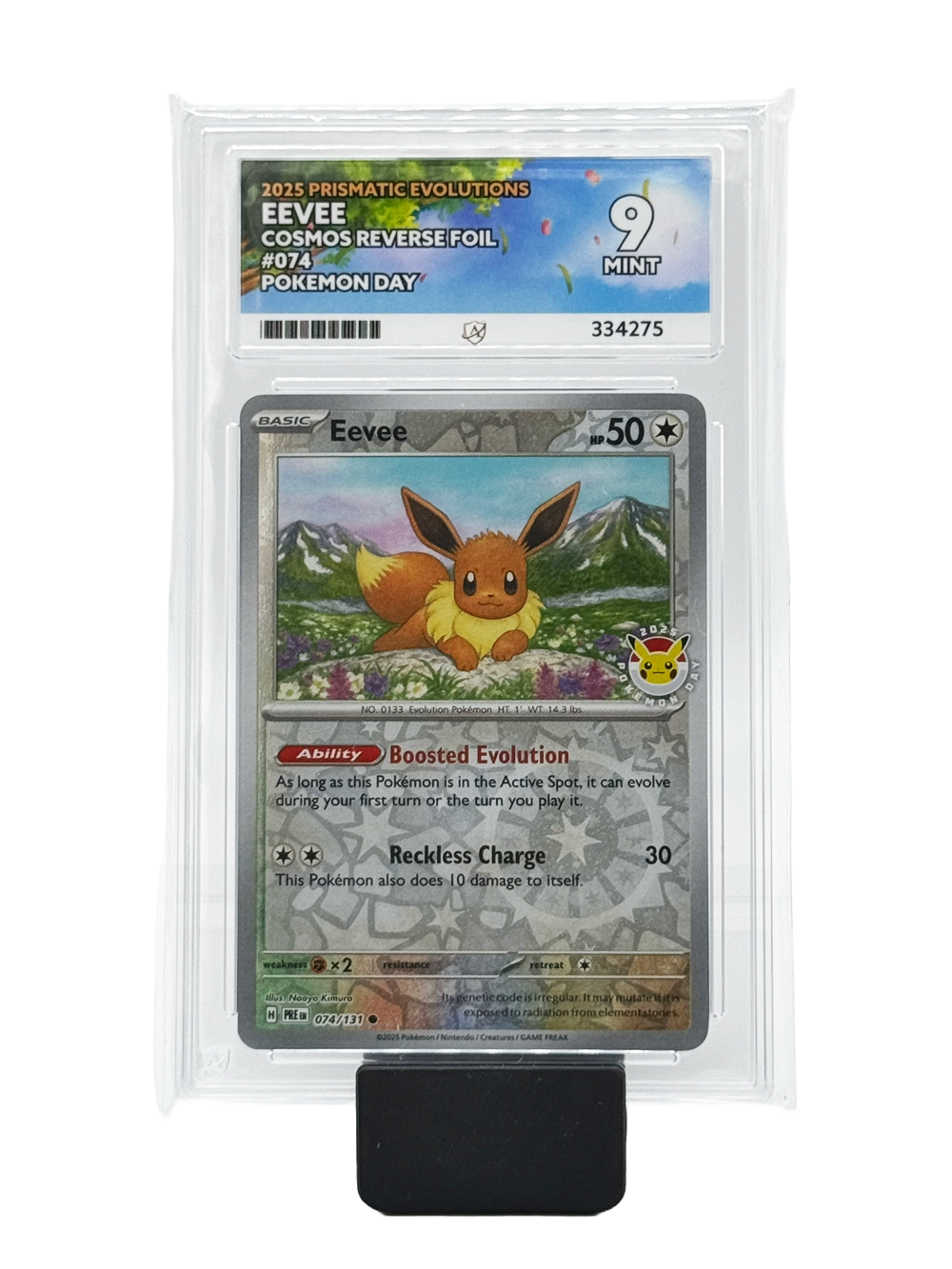 Eevee #074 - 2025 Pokemon Day - Prismatic Evolutions - Mint 9 (Ace Label)